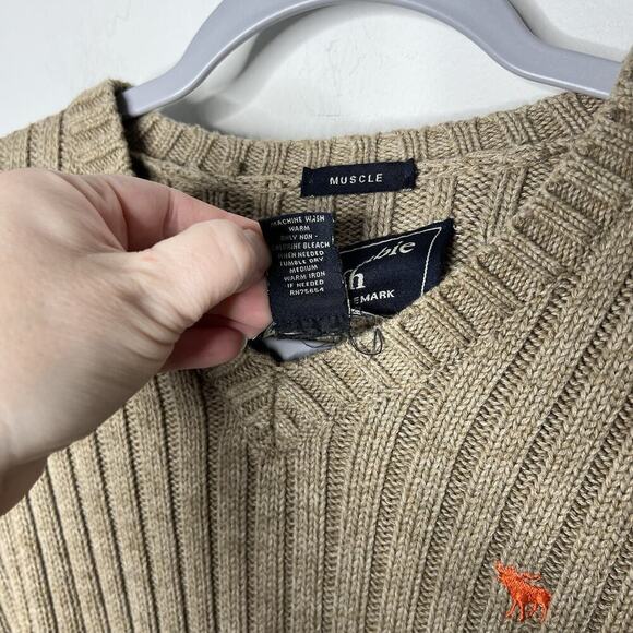Abercrombie And Fitch Sweater Mens XL Tan Ribbed Knit Muscle Pullover Preppy Y2K - Picture 6 of 12